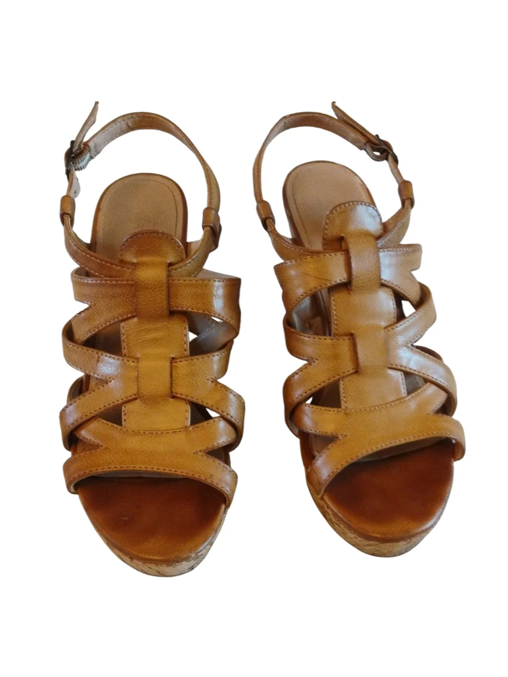 X Appeal Light Brown Strappy Wedge Sandals SZ 8.5